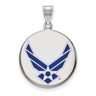 Sterling Silver Rhodium-plated LogoArt U.S. Air Force Large Enameled Disc Pendant