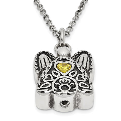 Sentimental Expressions Stainless Steel Yellow CZ November Birthstone Antiqued Angel Ash Holder Necklace