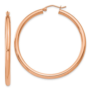 14k Rose Gold Polished Lightweight Tube Hoop Earrings (Style T1009)