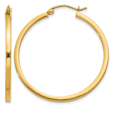14K Square Tube Hoop Earrings, 35 x 2mm