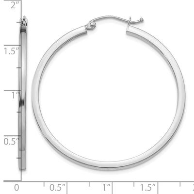 14K White Gold Square Tube Hoops, 40 x 2mm