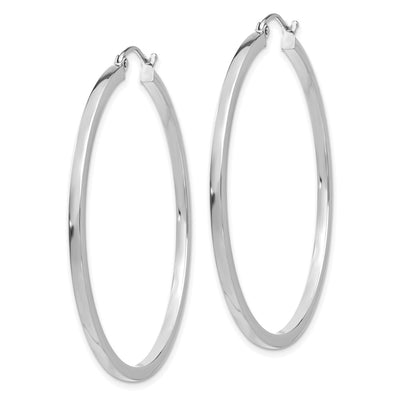 14K White Gold Square Tube Hoops, 45 x 2mm