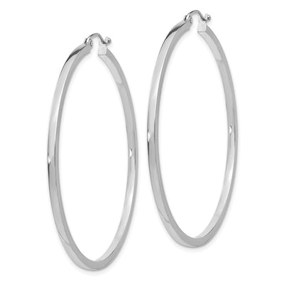 14K White Gold Square Tube Hoops, 50 x 2mm