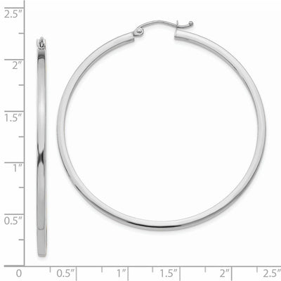 14K White Gold Square Tube Hoops, 50 x 2mm