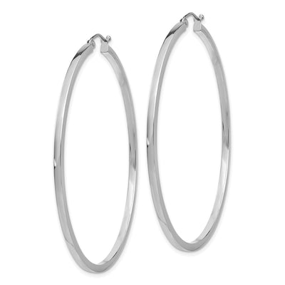 14K White Gold Square Tube Hoops, 55 x 2mm