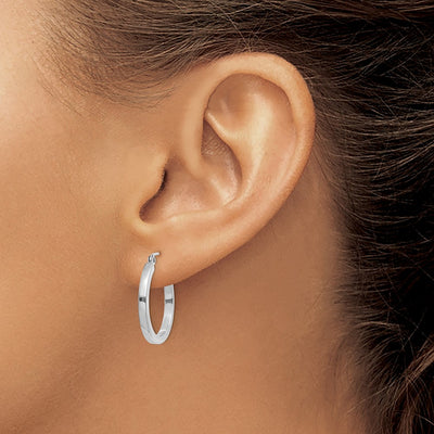 14K White Gold Square Tube Hoops, 20 x 2mm