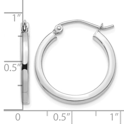 14K White Gold Square Tube Hoops, 20 x 2mm