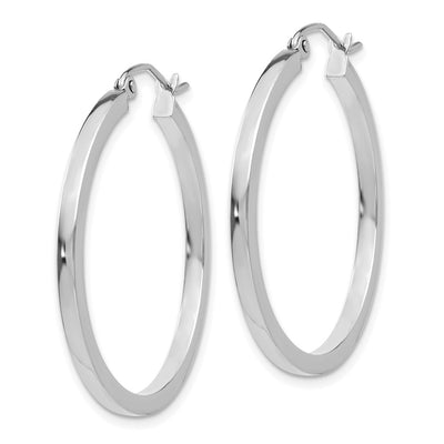 14K White Gold Square Tube Hoops, 30 x 2mm