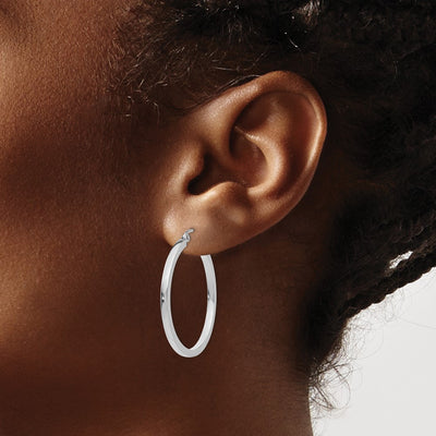14K White Gold Square Tube Hoops, 30 x 2mm