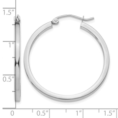 14K White Gold Square Tube Hoops, 30 x 2mm