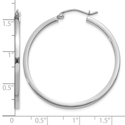 14K White Gold Square Tube Hoops, 35 x 2mm