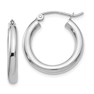 14k White Gold Polished Tube Hoop Earrings (Style T1125)