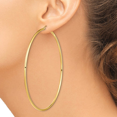 14K Polished Lightweight Round Tube Hoop Earrings, 80 x 2mm