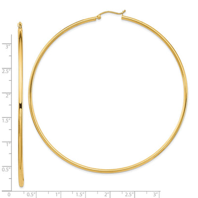 14K Polished Lightweight Round Tube Hoop Earrings, 80 x 2mm