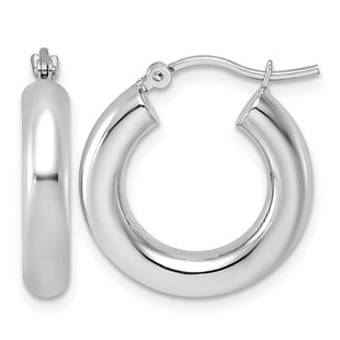14k White Gold Polished Tube Hoop Earrings (Style T1162)