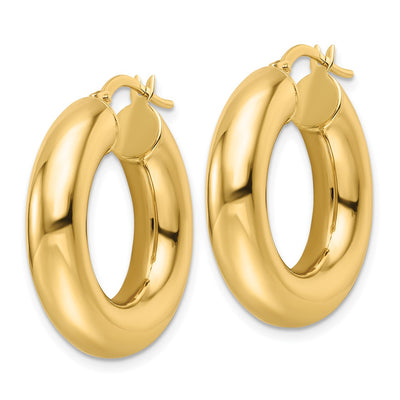 14K Polished Hollow Round Tube Round Hoop Earrings