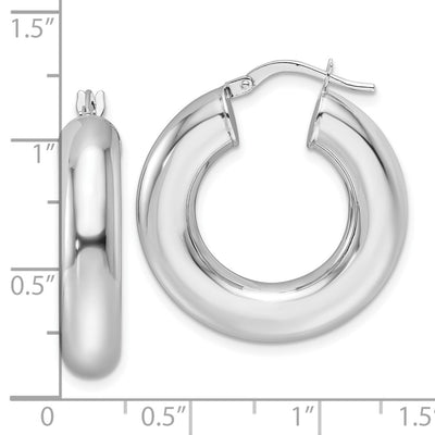 14K White Gold Polished Hollow Round Tube Round Hoop Earrings