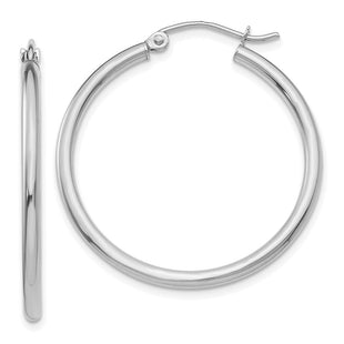 14K White Gold Polished Lightweight Tube Hoop Earrings (Style T826L)