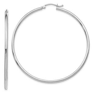 14k White Gold Polished Tube Hoop Earrings (Style T834)