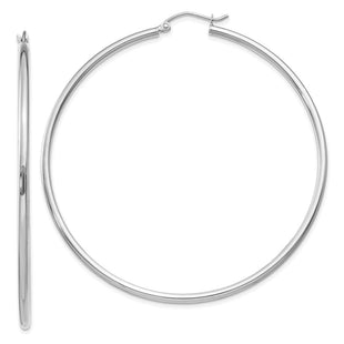 14K White Gold Polished Lightweight Tube Hoop Earrings (Style T835L)