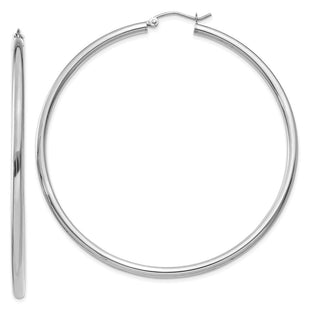 14k White Gold Polished Tube Hoop Earrings (Style T842)