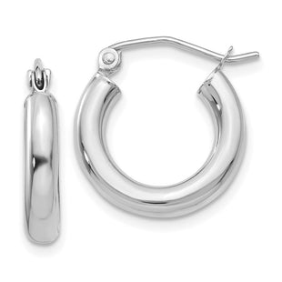 14K White Gold Polished Lightweight Tube Hoop Earrings (Style T851L)