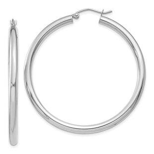 14K White Gold Polished Lightweight Tube Hoop Earrings (Style T853L)