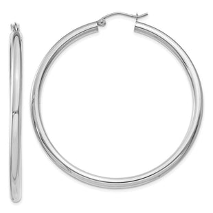 14K White Gold Polished Lightweight Tube Hoop Earrings (Style T854L)