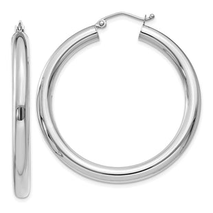 14k White Gold Polished Tube Hoop Earrings (Style T858)
