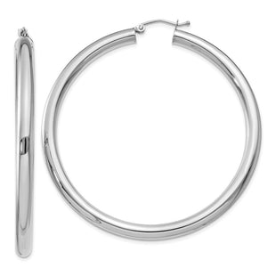 14K White Gold Polished Lightweight Tube Hoop Earrings (Style T864L)