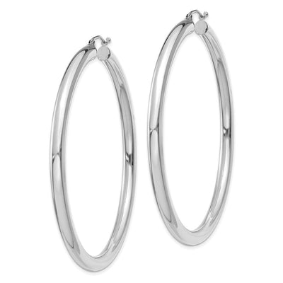 14K White Gold Polished Tube Hoop Earrings, 60 x 4mm