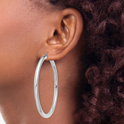 14K White Gold Polished Tube Hoop Earrings, 60 x 4mm