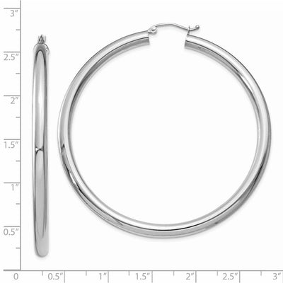 14K White Gold Polished Tube Hoop Earrings, 60 x 4mm