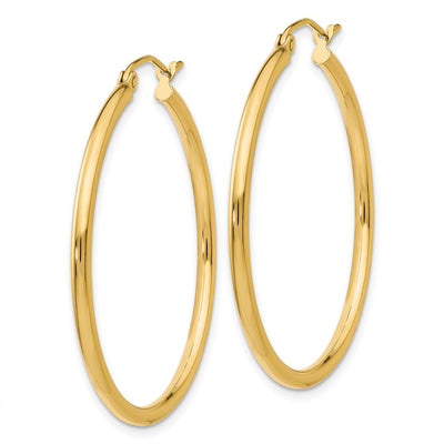 14K Polished Lightweight Tube Hoop Earrings, 35 x 2mm