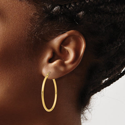 14K Polished Lightweight Tube Hoop Earrings, 35 x 2mm