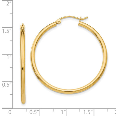 14K Polished Lightweight Tube Hoop Earrings, 35 x 2mm