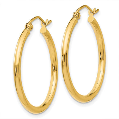 14K Polished Lightweight Tube Hoop Earrings, 25 x 2mm
