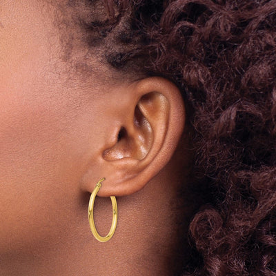 14K Polished Lightweight Tube Hoop Earrings, 25 x 2mm