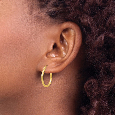 14K Polished Lightweight Tube Hoop Earrings, 20 x 2mm
