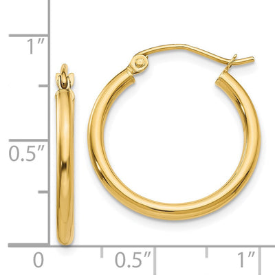 14K Polished Lightweight Tube Hoop Earrings, 20 x 2mm