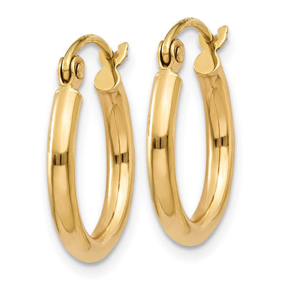 14K Polished Lightweight Tube Hoop Earrings, 15 x 2mm