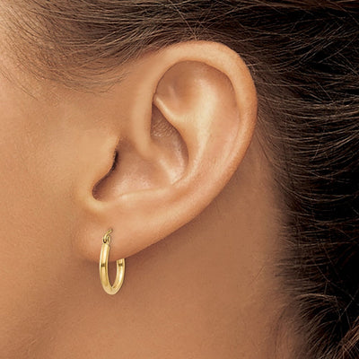 14K Polished Lightweight Tube Hoop Earrings, 15 x 2mm