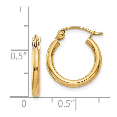 14K Polished Lightweight Tube Hoop Earrings, 15 x 2mm