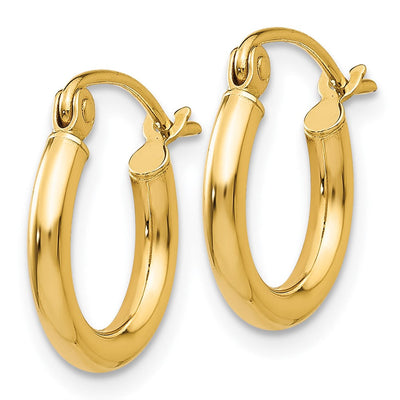 14K Polished Lightweight Tube Hoop Earrings, 12 x 2mm