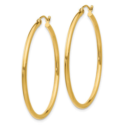14K Polished Lightweight Tube Hoop Earrings, 40 x 2mm