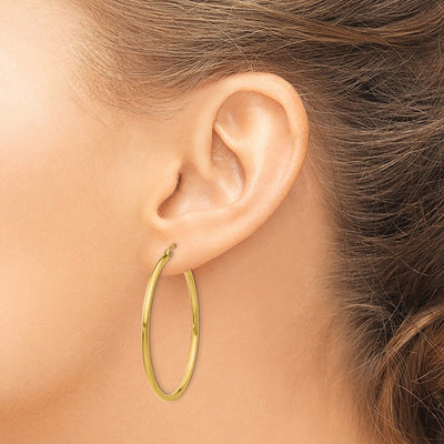 14K Polished Lightweight Tube Hoop Earrings, 40 x 2mm