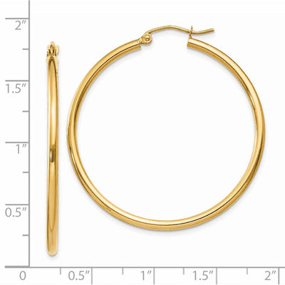 14K Polished Lightweight Tube Hoop Earrings, 40 x 2mm
