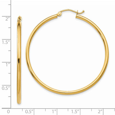 14K Polished Lightweight Tube Hoop Earrings, 45 x 2mm