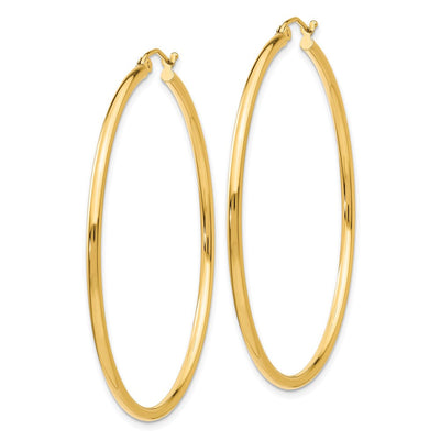 14K Polished Lightweight Tube Hoop Earrings, 50 x 2mm