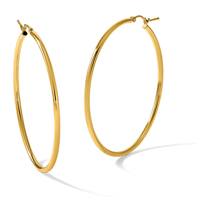 14K Polished Lightweight Tube Hoop Earrings, 50 x 2mm
